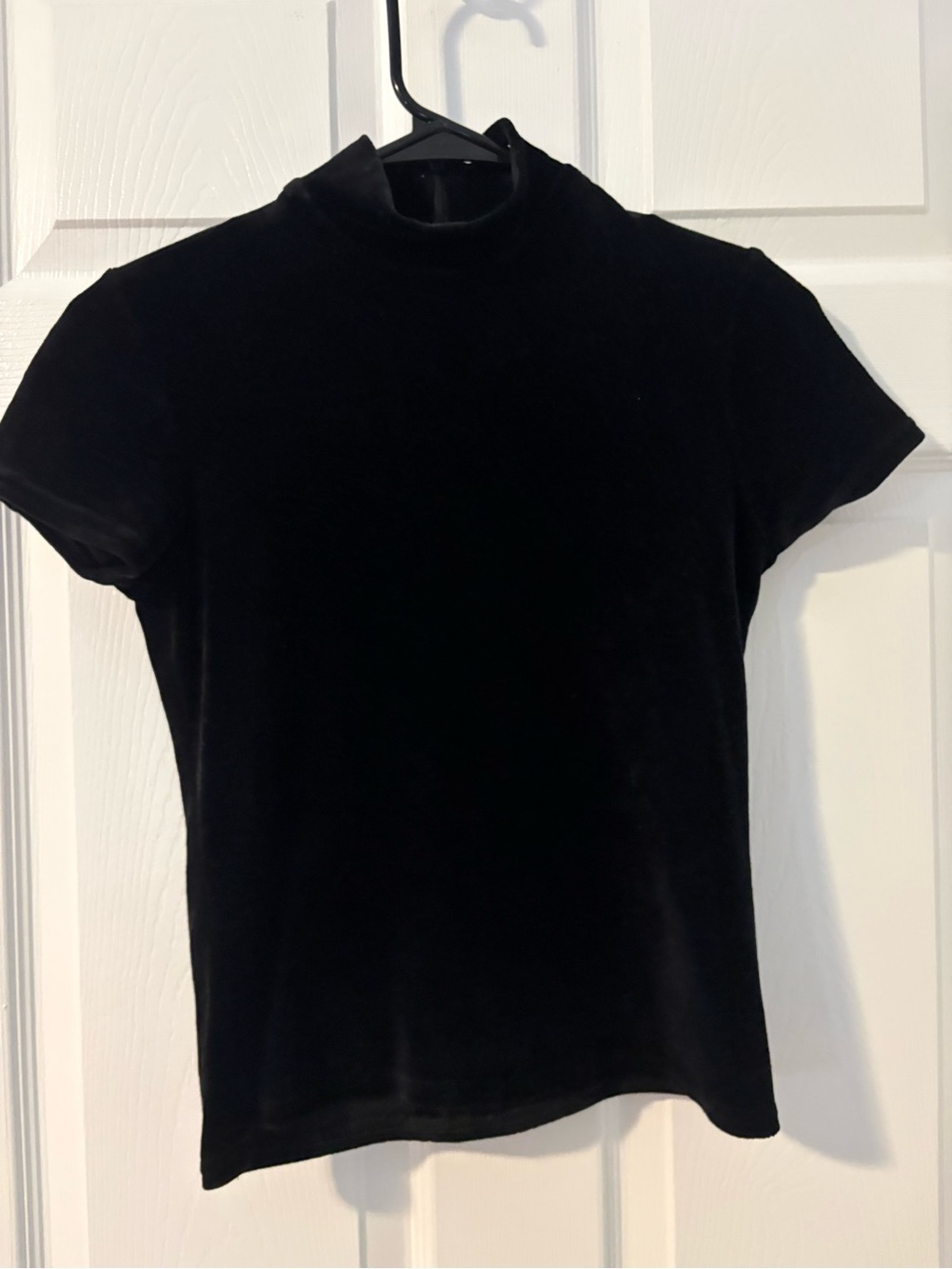 Gap Black Velvet Short-Sleeve Mock Neck Top